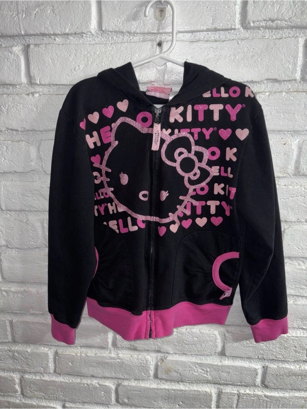Hello Kitty Girls' Black & Pink Zip Hoodie Size 7/8